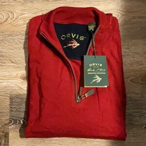 NWT red ORVIS 1/4 zip merino wool sweater